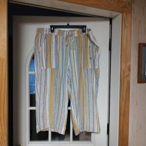 New Land N Sea White Blue Gold Stripe Wide Leg Cropped Pants Size Women's 2X
